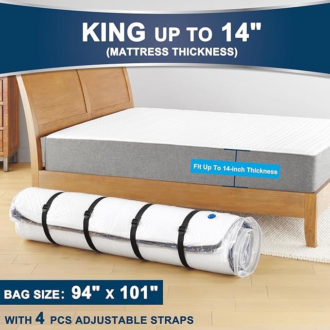 Vacuum Mattress Bag for Memory Foam and Latex - Sealed for Easy Movement, Transport and Storage (King/California King)