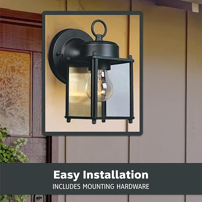 DESIGNERS FOUNTAIN Preston Outdoor Light Fixture, 8 Inch Exterior Wall Lantern Sconce for Front Door, Patio and Porch, Black, 1161-BK (Pack of 6)