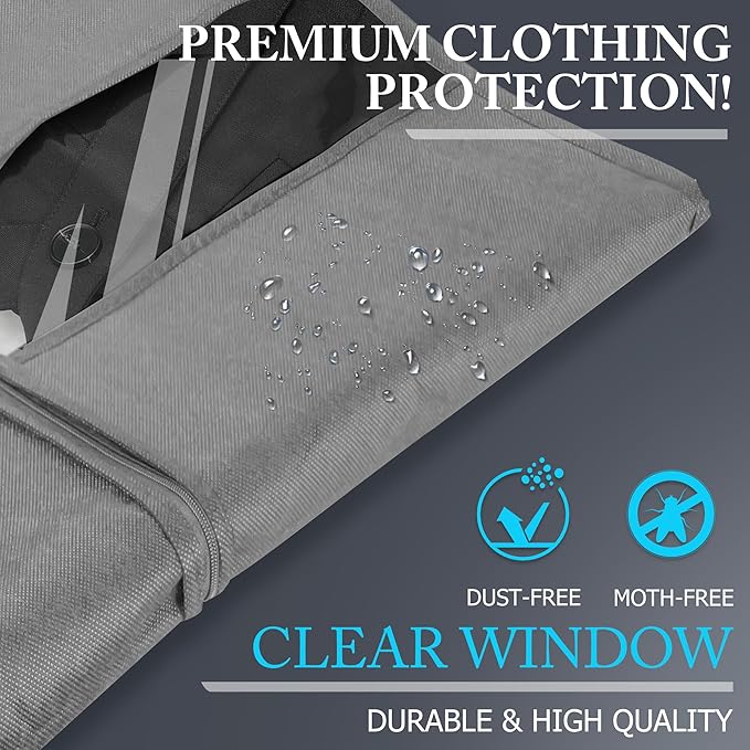 40-inch Suit Bag Garment Bag for Travel and Storage, Garment Bags for Hanging Clothes with Zipper and Visible Transparent Window, Gray 1 pack