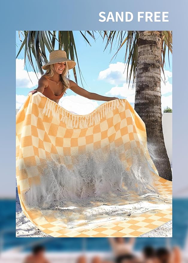 Antfuny Giant Beach Towel Blanket Autumn Outing Stuff for Women & Men Road Trip Camping Gear Ship Cruise Gear Must Haves Extra Large XXL Yellow Plain PatternAirplane Accessories Travel Gadgets
