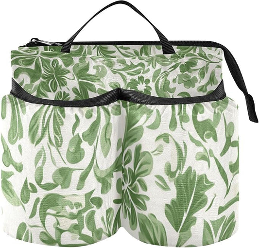 Green Vintage Flower Bohemian Luggage Cup Holder Travel Portable Free Hand Drink Carrier Suitcase Drinks Beverage Holder Carry-On Bottle Mug Holder Organizer Bag Travelers Accessories