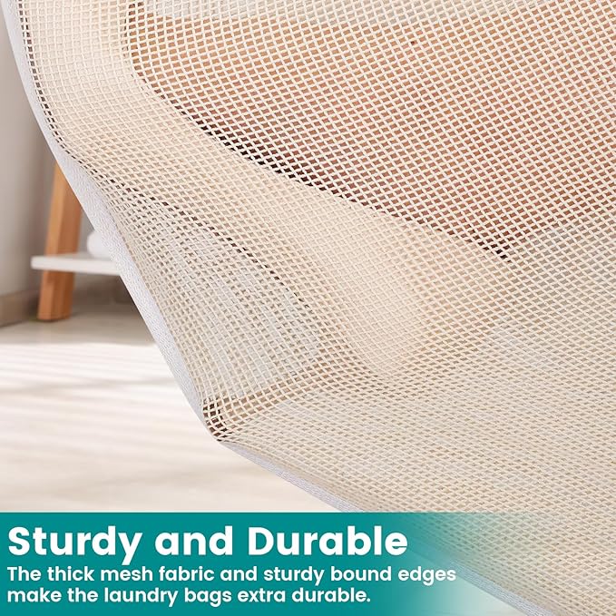 4Pcs Durable Cotton Mesh Laundry Bags for Delicates, 16×20inch Large Breathable Laundry Mesh Wash Bags with Sturdy Zipper for Delicates, Clothes, Pants, Underwear, Bra, Socks (L)