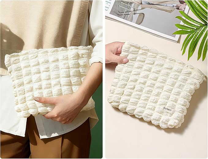 Makeup Bag, Bubble Cloud Travel Cosmetic Bag Organizer, Large Capacity Toiletry Make Up Bags with Zipper for Women and Girls, Off-white