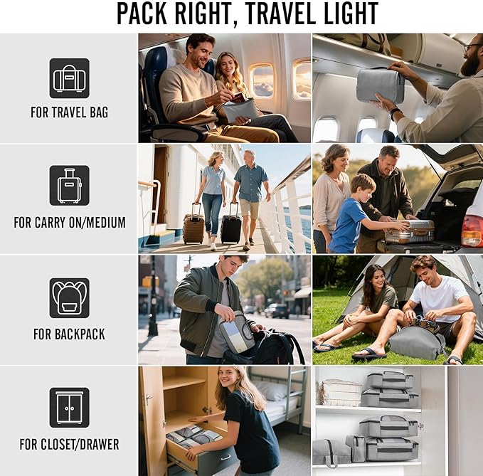 Veken 8 Set Packing Cubes for Travel Essentials, Suitcase Organizer Bags in 4 Sizes, Carry-On Luggage Accessories with Large Laundry & Hanging Toiletry Bag, Must-Have for Airplane, Road Trip & Camping