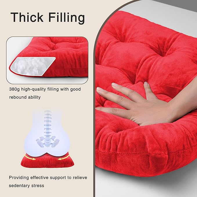 OVOV 4 Pack Chair Cushions for Dining Chairs Soft Seat Cushions for Kitchen Desk Chairs Square Chair Pads with Ties (15.5"x15.5" Red)