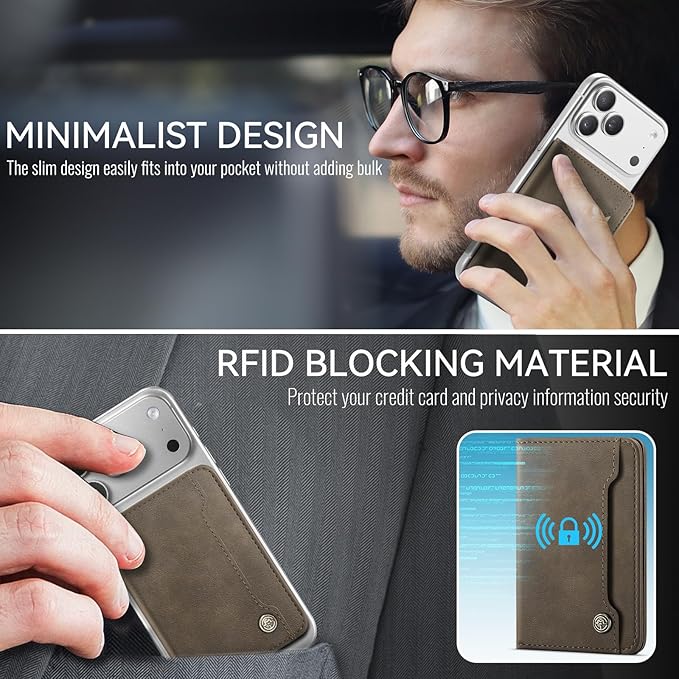 Vinich for MagSafe Wallet Magnetic RFID Blocking Card Holder Compatible with MagSafe Phones and Cases, Strong Magnet Minimalist Phone Wallet for iPhone 17/16/15/14/13/12/Pro/Max/Plus, Vintage Brown