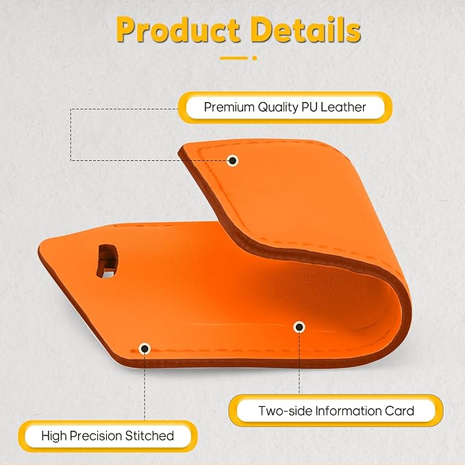 Travelambo Luggage Tags for Suitcases Faux Leather Privacy Protection 6 Pack Bag Tags Travel Accessories Essential, Hot Orange