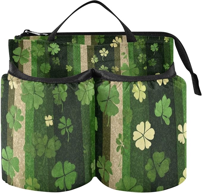 Luggage Cup Holder for Suitcases Free Hands Travel Cup Holder Portable Suitcase Cup Drink Holder Luggage Cup Caddy Bag Carrier Green Stripes Clovers