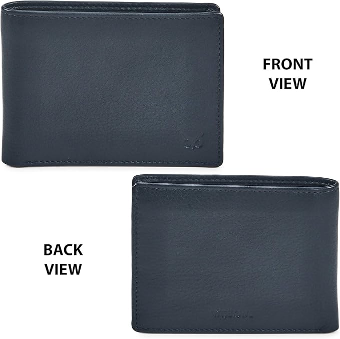 Real Leather Mens Bifold Wallet RFID Blocking Slim Minimalist Front Pocket - Thin & Stylish with ID Window in Gift Box (Nappa, Midnight Navy)