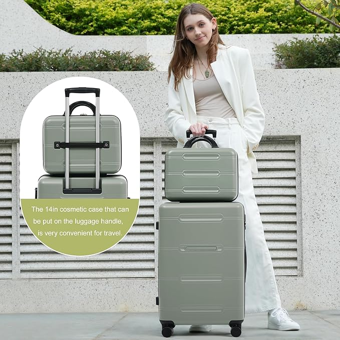Merax Luggage Set 6 Piece,Lightweight Hardshell Suitcase with Double Spinner Wheels Handle Password Lock,14 IN Cosmetic Case 20/24/28 IN Luggages with Duffel Bag and Toiletry Bag,Light Green