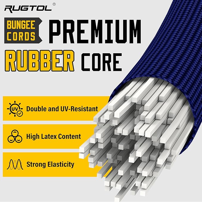 Bungee Cords with Hooks, 48 Inch Adjustable Blue Bungee Cords with Carabiner Heavy Duty Outdoor, 8mm Thick Easy to Adjust Bungee Rope UV Resistant for Truck Bed, Bike Rack, Trash Can, Moving, 6 Pack