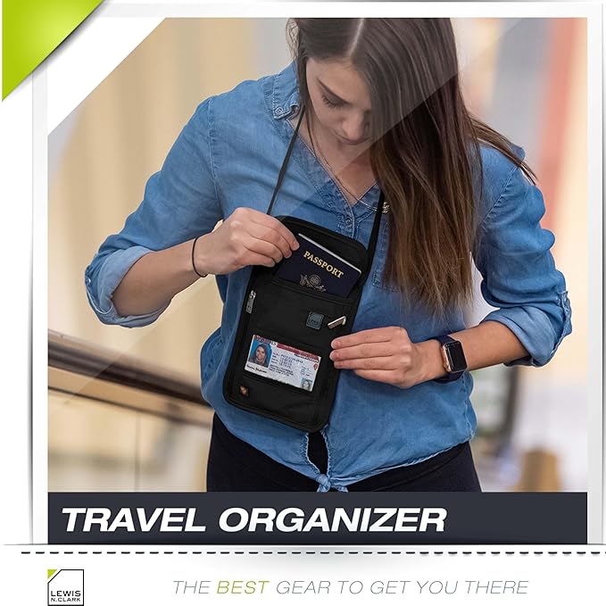 Lewis N. Clark RFID Blocking Stash Neck Wallet, Travel Pouch Passport Holder for Women & Men, Black