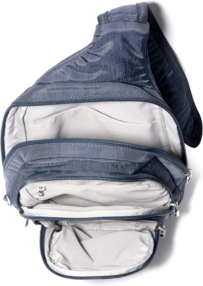 Baggallini Securtex® Anti-Theft Multi Zip Sling - Lightweight 8.6"x15.2" Travel Bag with Locking Zippers & RFID Protection