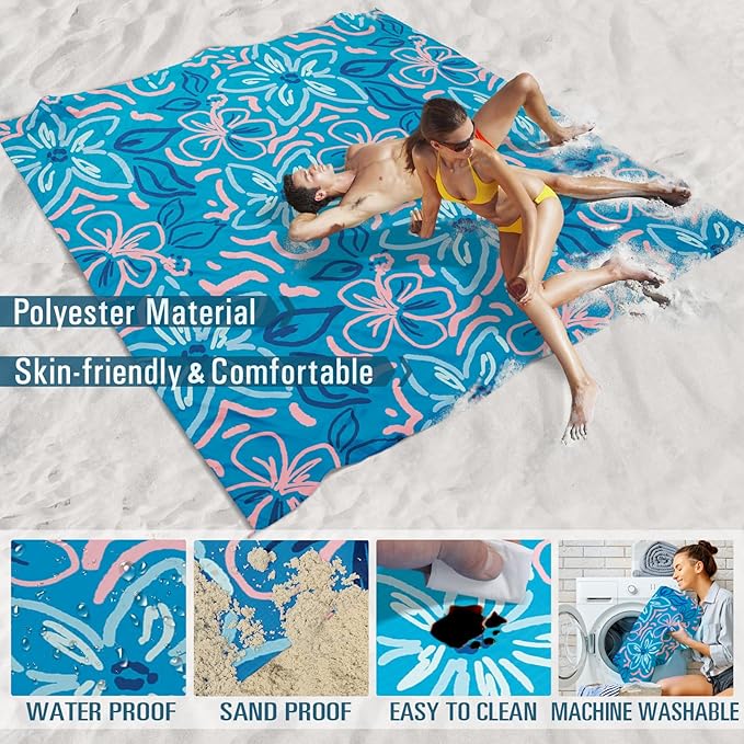 Famstar Beach Blanket Sandproof Waterproof 78''×110'' 1-7Adults Oversized,Compact Lightweight Durable Beach Mat for Travel Camping Hiking Picnic Blanket