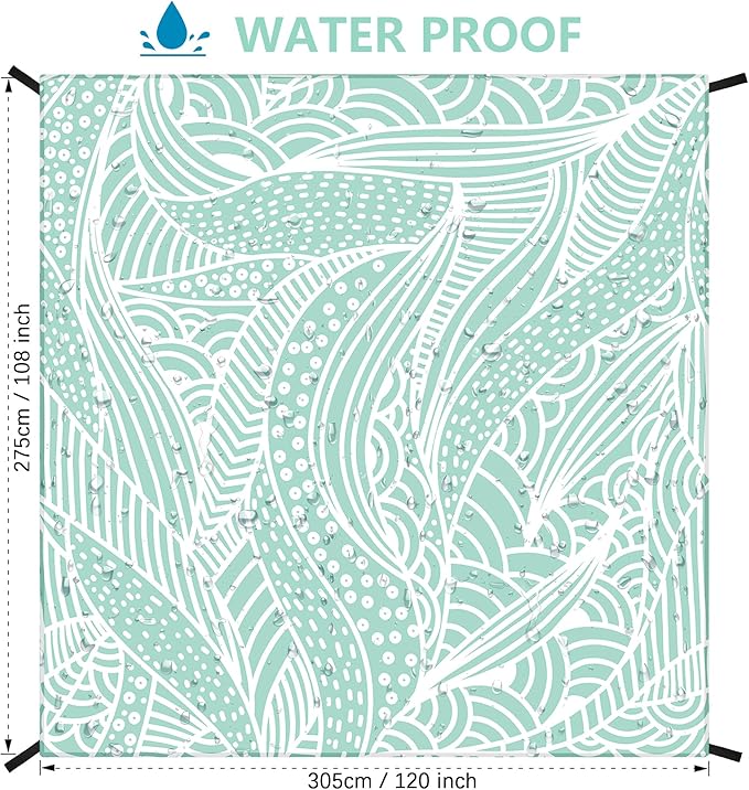 Beach Blanket Waterproof Sandproof Beach Mat for 1-8 Adults Quick Drying Durable Outdoor Picnic Mat for Beach Festival Travel Camping Hiking (LBL-Ripple, 120"×108"(8 Person))