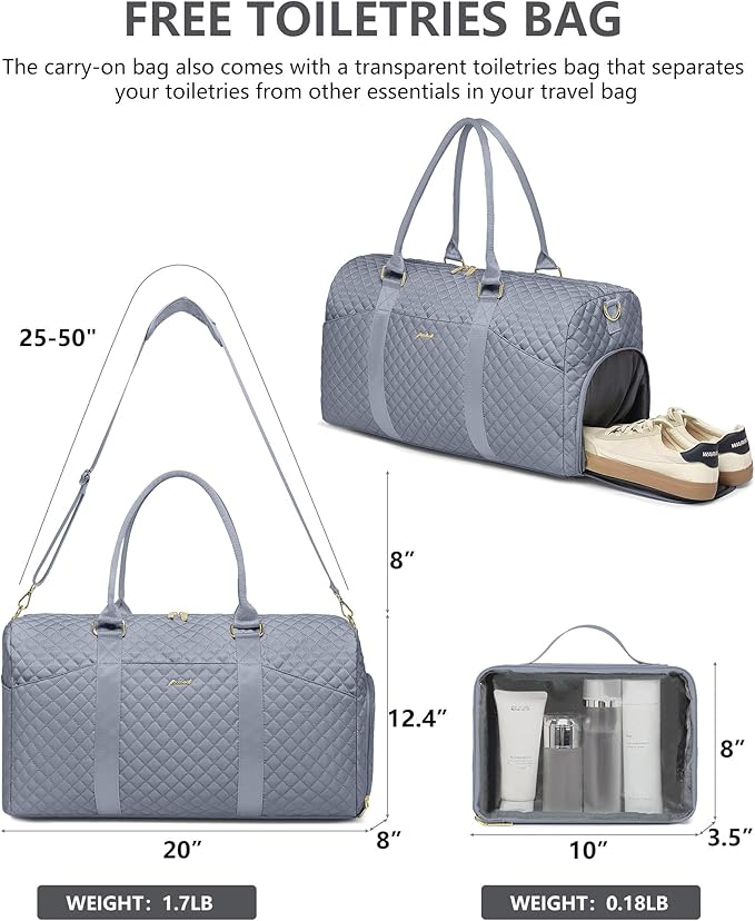 Women Weekender Travel Duffle Bag: Travel Duffel Overnight Bags with Shoe Compartment Large Carry on Tote with Toiletry Bag Weekend Traveling Yoga Gym Hospital Bag for Women with Wet Pocket Grey