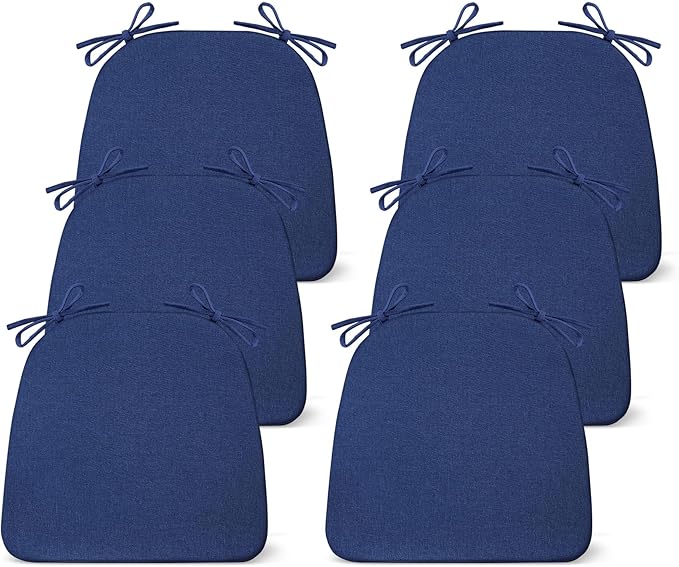 Chair Cushions for Dining Chairs Set of 6, Non Slip Kitchen Chair Pads, 17" x 16" x 2", Indoor Dining Chair Cushions with Ties, D-Shaped Seat Cushions for Kitchen Chairs, Navy Blue