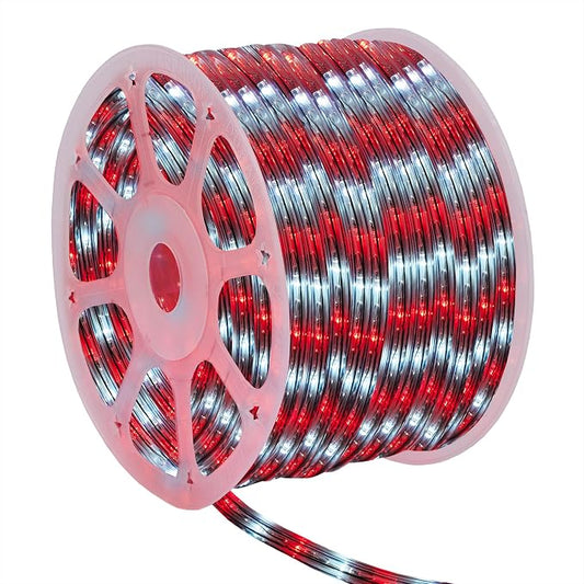 Wintergreen Lighting 150' Red and Cool White LED Rope Light, Christmas Outdoor Light Décor Rope Lighting - 120V, ½ Inch, 2-Wire - Rope Light Clips and Power Cord Included