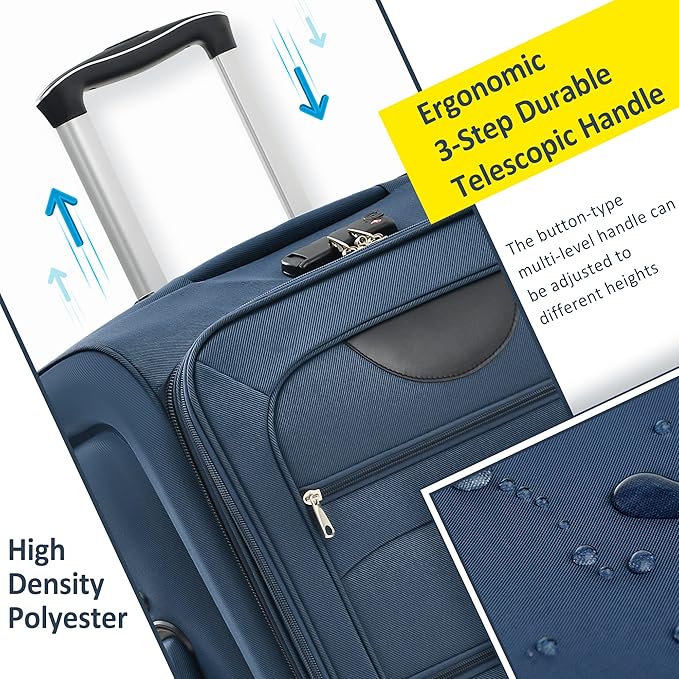 3 Piece Softshell Expandable Luggage Sets, Lightweight Travel Suitcase Set with TSA Lock and 360°Swivel Spinner Wheels, Durable Softside Luggage for Men Women, 22 in/26 in/30 in, Dark Blue