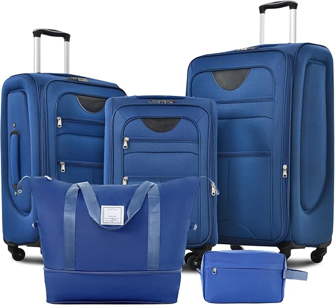 Softside Luggage 3-Piece Set with Duffel Bag, Lightweight Suitcases with Spinner Wheels, TSA Lock & Expandable for Travel, Business Trips, Durable Softshell Travel Luggage Set (Navy Blue)