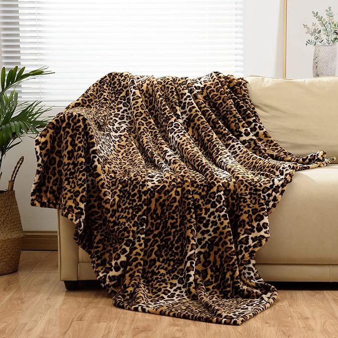 Bnuitland Leopard Print Fleece Flannel Throw Blanket, 300 GSM Double Sided Fuzzy Fluffy Throw for Bed Sofa Couch Travel, Super Soft Lightweight Cheetah Print Blanket for Adults/Baby/Pets, 50×40 inch