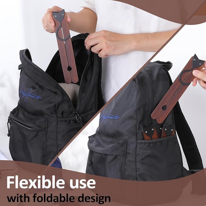 Edergoo Foldable Hangers 8 Pack, Wooden Travel Hangers Foldable for Suitcase, Portable Folding Travel Hanger for Cruise, Collapsible Space Saving RV Hanger for Trip