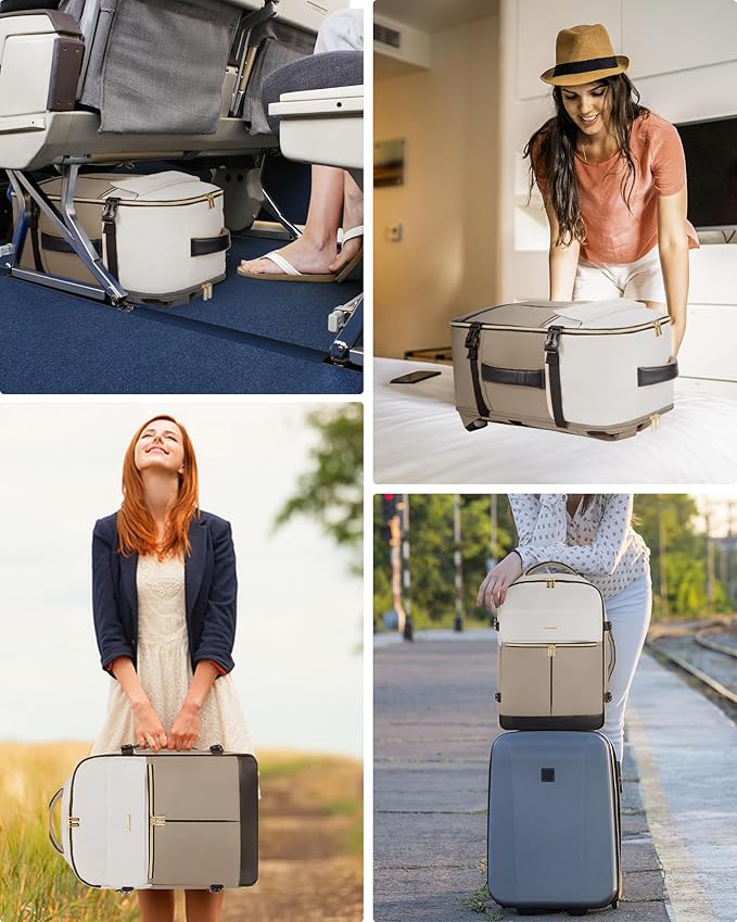 LOVEVOOK Travel Backpack for Women, TSA Carry On Backpack Flight Approved Luggage, 40L Water Resistant Personal Item Daypack Large Weekender Bag fit 17 inch Laptop with 3 Cubes, Beige-khaki-black