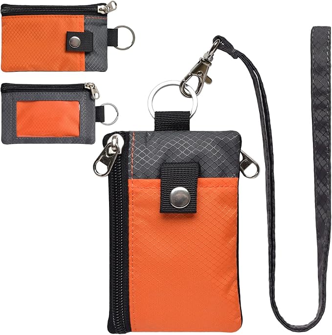 CHENSPRX Minimalist RFID Blocking Small Wallet with ID Window,WaterResistant Zip Id Case Wallet with Lanyard Keychain for Cards,Cash,Travel,Women,Men