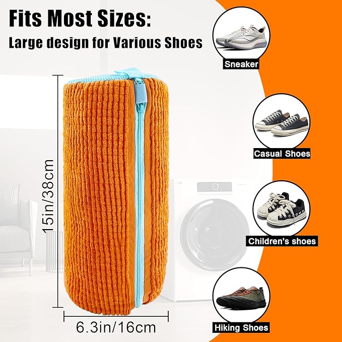 Shoe Washing Machine Bag, 2 Pack – Reusable, Fits All Shoe Types, 360° Deep Cleaning with Self-Locking Zipper, Wash Two Pairs at Once, Protects Shoes and Washing Machines(Orange)