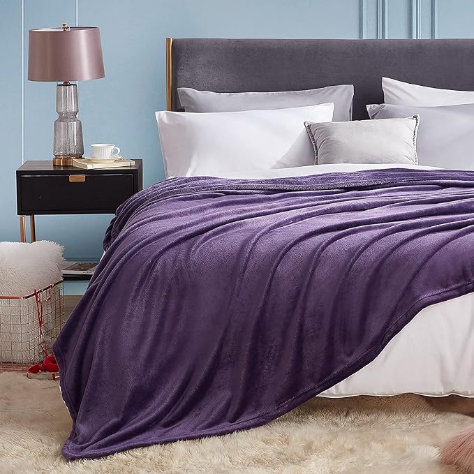 Hansleep Fleece Purple Throw XL Blanket, Super Soft Flannel Fuzzy, Plush Cozy Blanket for All Seasons, Purple, Throw XL 50x70 Inches