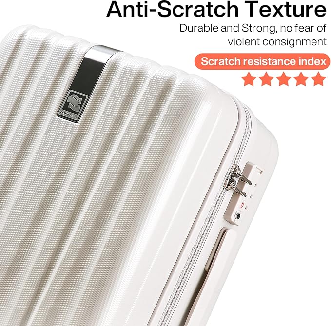 Hanke 24 Inch Luggage Suitcases With Spinner Wheels Lightweight PC Hard Shell Rolling Suitcase With Travel Lock,Checked-Medium 24-Inch(Ivory White)