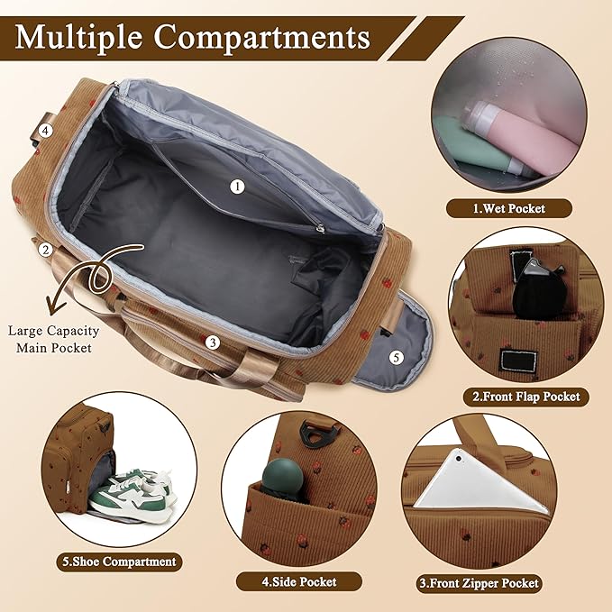 Small Gym Bags for Women, Travel Duffle Bag with Shoes Compartment, 4 in 1 Carry on Weekender Overnight Bag with Dry Wet Separated Pocket, Sport Gym Tote Bag for Yoga, Dance, Swimming, Workout, Ballet