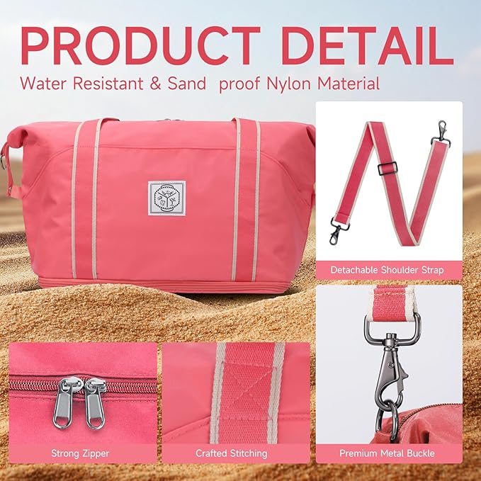 WALNEW Travel Duffel Bag, Weekender Overnight Carry On Bag for Women Men, Foldable Waterproof Gym Luggage Duffle Bag with Metal Buckle Detachable Shoulder Strap and Wet Compartment (living Coral)