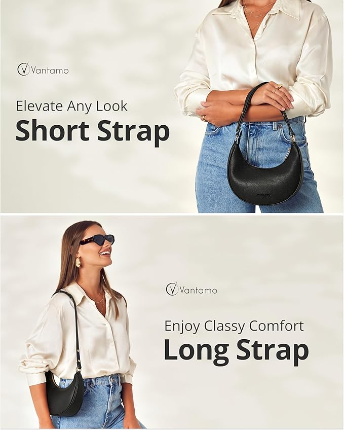 Vantamo Crescent Bags For Women with RFID Protection, Half Moon Clutch Purses for Women with Anti-Theft Clip for Extra Safety