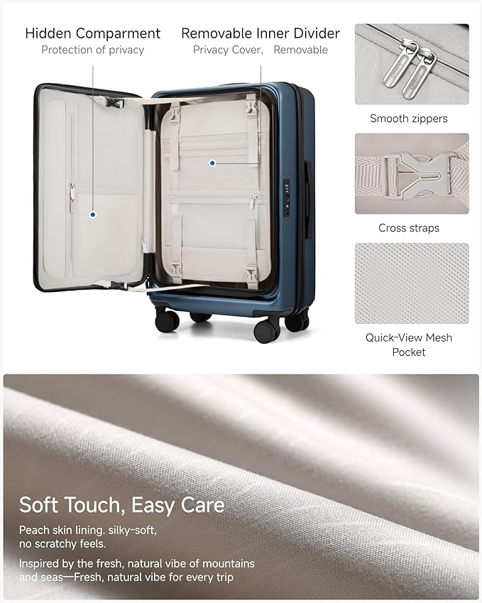 LUGGEX Checked Luggage with Spinner Wheels, FLO5 Top Opening Expandable Polycarbonate Hard Shell Suitcase with TSA Approved Lock (FX-Core, Blue, 24 Inch)