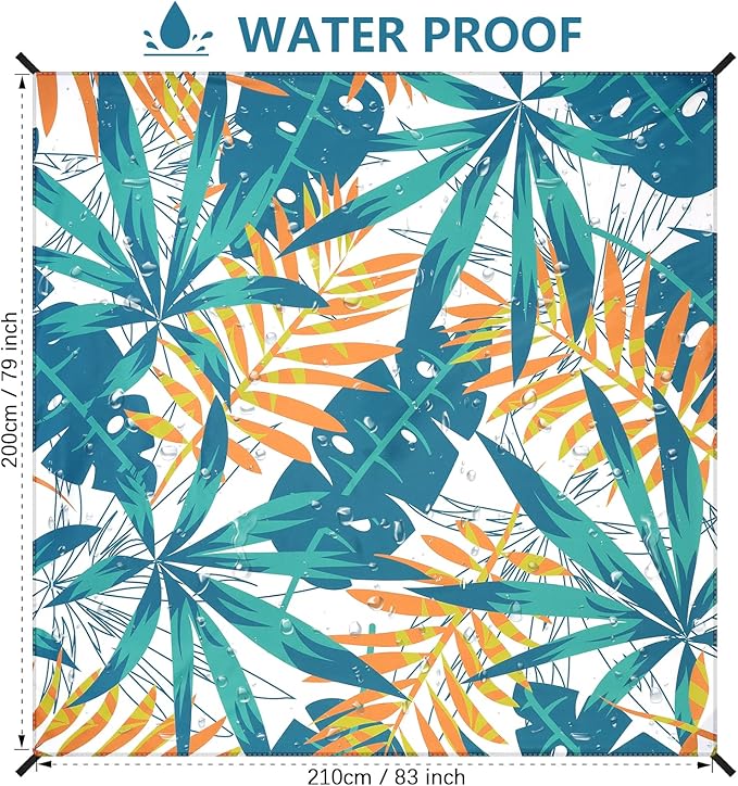 Beach Blanket Waterproof Sandproof Beach Mat for 1-8 Adults Quick Drying Durable Outdoor Picnic Mat for Beach Festival Travel Camping Hiking (W&GN&Y-Palm, 79"×83"(4 Person))