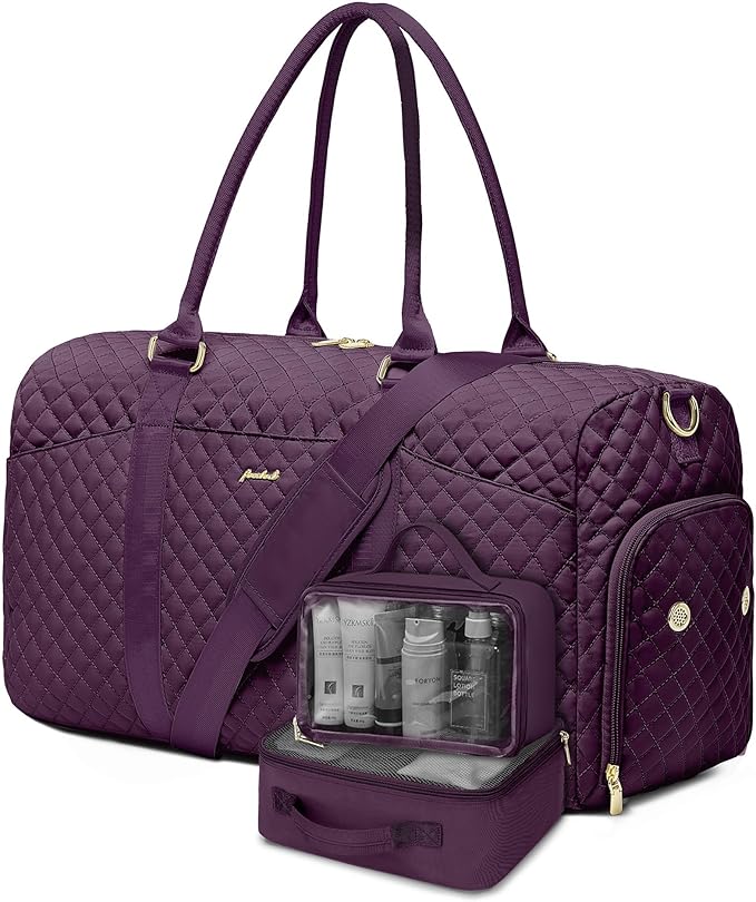 Women Weekender Travel Duffle Bag: Travel Duffel Overnight Bags with Shoe Compartment Large Carry on Tote with Toiletry Bag Weekend Traveling Yoga Gym Hospital Bag for Women with Wet Pocket 3 PCS Set
