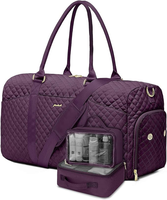 Women Weekender Travel Duffle Bag: Travel Duffel Overnight Bags with Shoe Compartment Large Carry on Tote with Toiletry Bag Weekend Traveling Yoga Gym Hospital Bag for Women with Wet Pocket 3 PCS Set