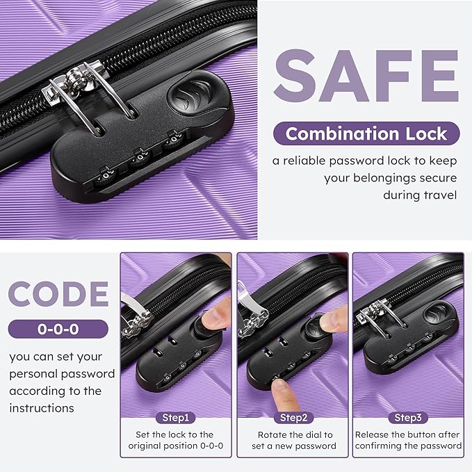 Suitour 4 Piece Luggage Sets, Hard Shell Suitcase Set with Spinner Wheels 16 20 24 28inch Travel Sets(Purple)