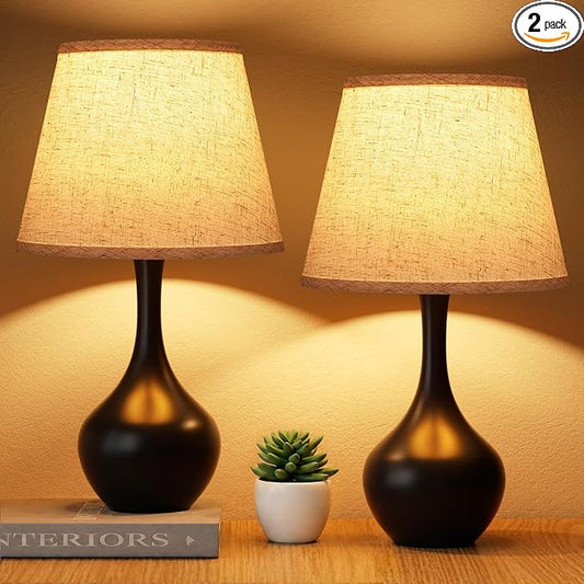 16.1" Touch Table Lamp for Nightstand, Dimmable Small Bedroom Lamp Set of 2 | Touch Control, Set of 2, Bulb Included, Black Bedside Lamps for Desk, Night Stands, Living Room, End Table, Corded