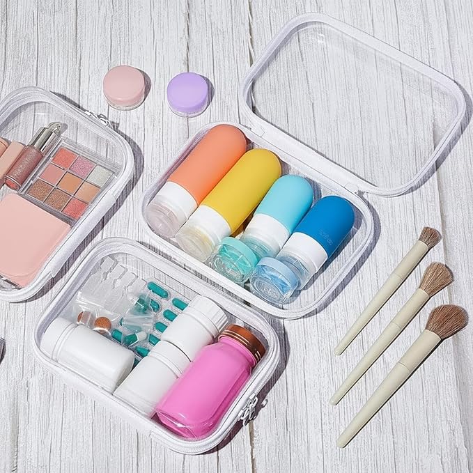 Sanwuta 6 Pcs Clear Hard Zipper Case Plastic Zipper Pouches Transparent Makeup Bag Pencil Case Pouches Toiletry Diaper Bag for Travel Toy Storage Organizer Bins(White,7.09 x 5.12 x 2 Inch)