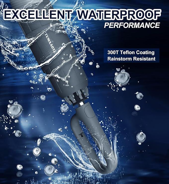 QWB TUMAAOTU Inverted Umbrella with Carabiner Handle, Compact Wind Proof Umbrellas For Rain and Sun Protection, Portable Reverse Folding Umbrella, Car Umbrella for Women Men, 10 Ribs