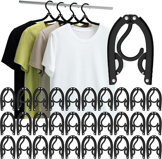 Foldable Travel Hangers Portable Plastic Folding Clothes Hangers Travel Accessories Drying Rack Folding Hangers for Traveling Camping RV Cruises Dormitory School Hotel (30, Black)
