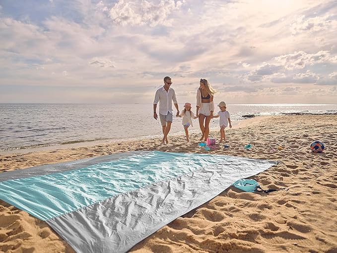 WEKAPO Beach Blanket Sandproof Waterproof, Extra Large Beach Mat, Oversized & Compact Sand Free, Quick Drying Beach Essentials for Vacation, Cruise, Picnic & Camping with Stakes