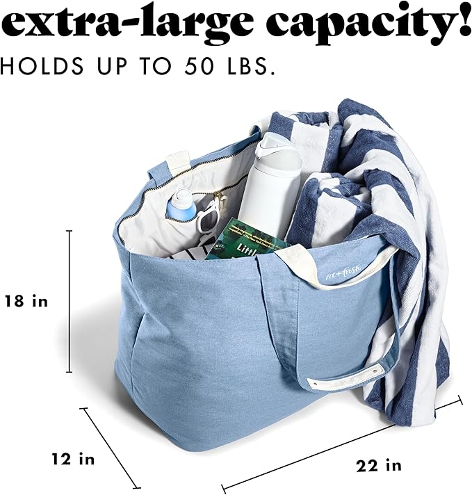 Fit & Fresh Large Beach Bag for Women - Extra Large Travel Tote With Pockets