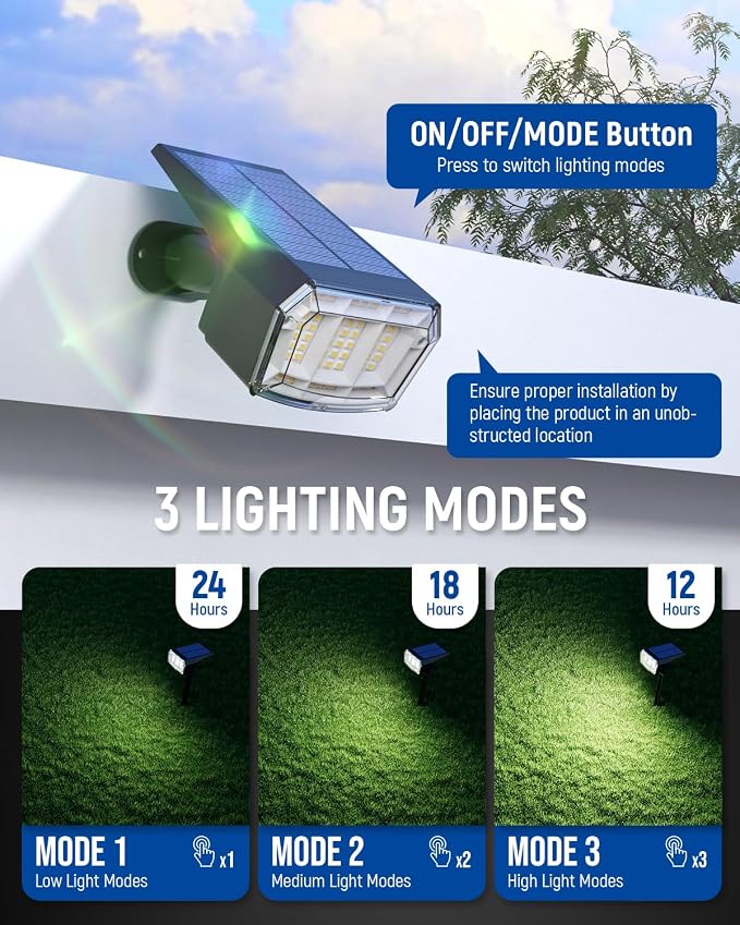 Solar Spot Lights Outdoor Waterproof, 6 Packs, Neutral White | 63 LED, 3 Lighting Modes, Solar Landscape Lights for Yard, Garden, House, Garage, Pathway, Tree, Backyard