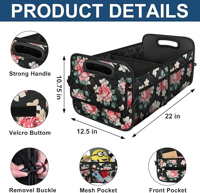 Deosk Car Trunk Organizer for SUV, Car Organizers and Storage with 6 Pocket, Car Accessories for Women/Men 50L Waterproof Polyester Trunk Organizer(Medium, Floral)