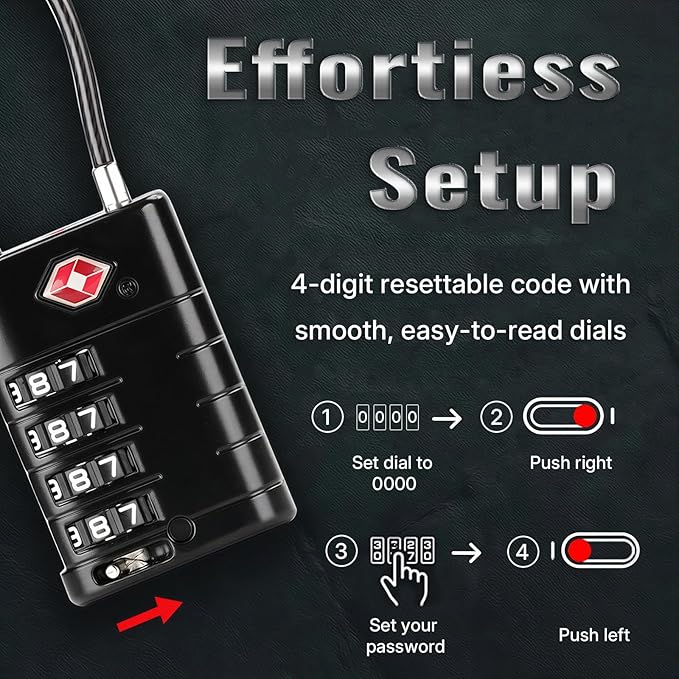 ANVIL 4 Digit Luggage Locks, TSA Locks for Luggage, Advanced TSA008 core, Alert Indicator for Your Travel Lock, Suitcase Lock. (4, Black)