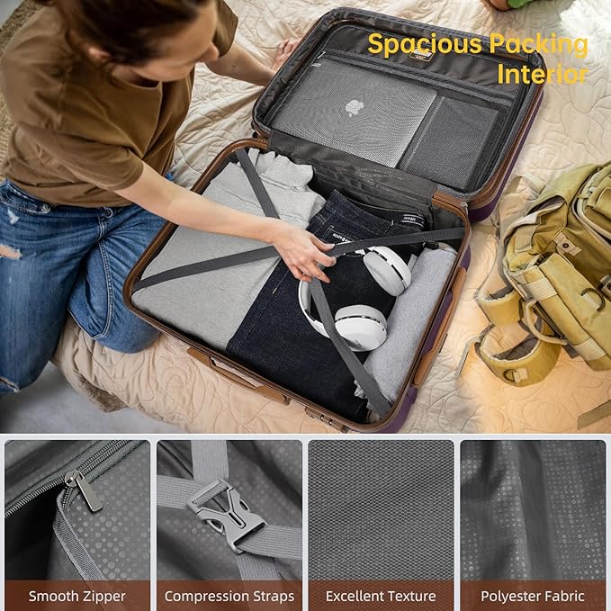 LARVENDER Luggage Sets 6 Piece, Expandable Hardside Carry on Suitcase Set with Spinner Wheels, Lightweight Rolling Luggage Sets for Women with TSA Lock, Purple