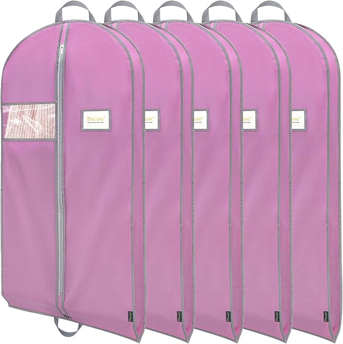 BALEINE 5PK Heavy Duty Garment Bag with Shoe Storage Travel Bag for Dresses, Suit, Coats Travel Essential (43", Pink)
